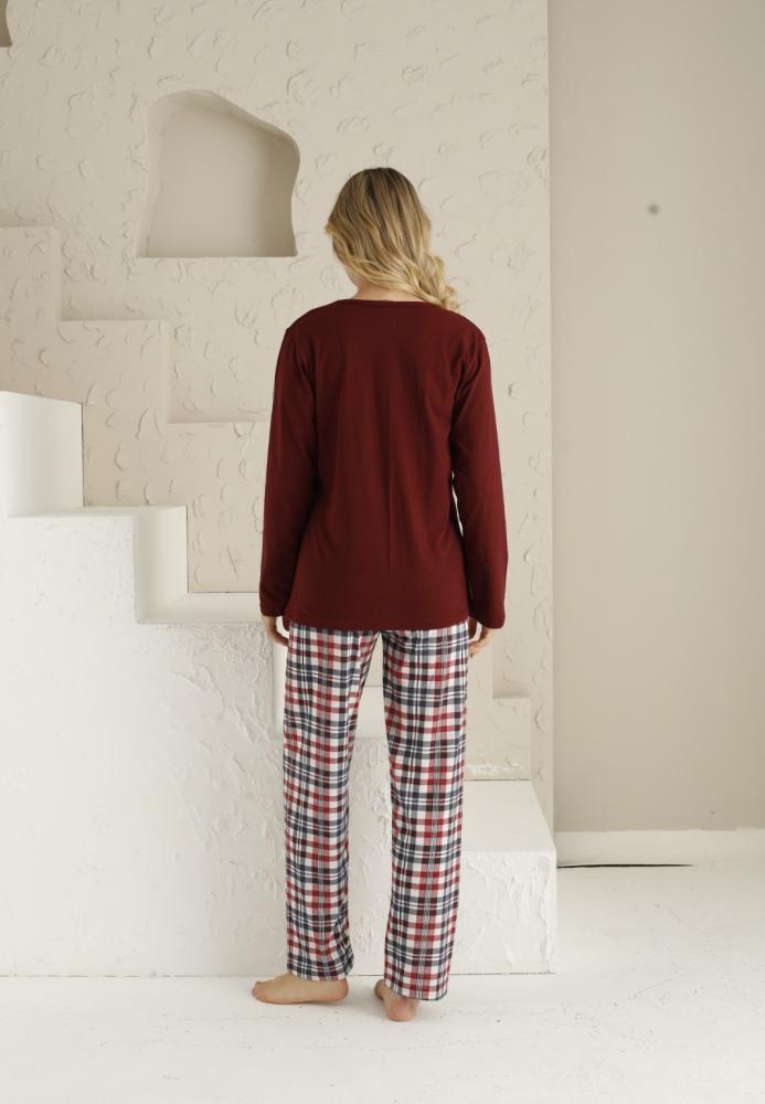 Pijama dama ,maneca lunga si pantalon lung , culoare visiniu, Engros